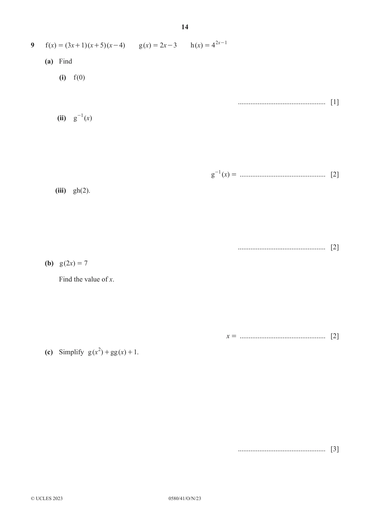 Cambridge IGCSE Mathematics 0580 2023 Oct/Nov Paper 4 · Variant 1 question paper, page 14 of 20
