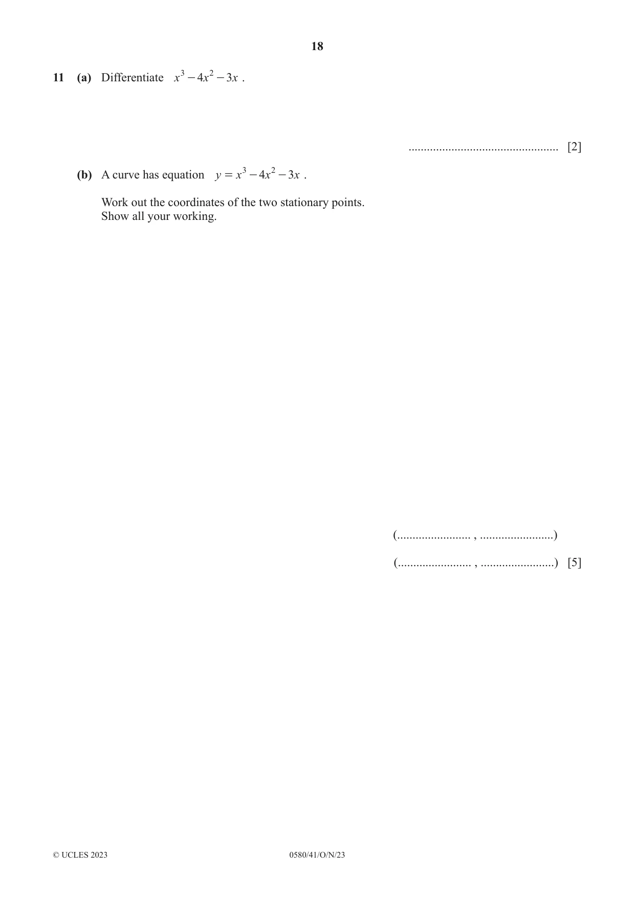 Cambridge IGCSE Mathematics 0580 2023 Oct/Nov Paper 4 · Variant 1 question paper, page 18 of 20