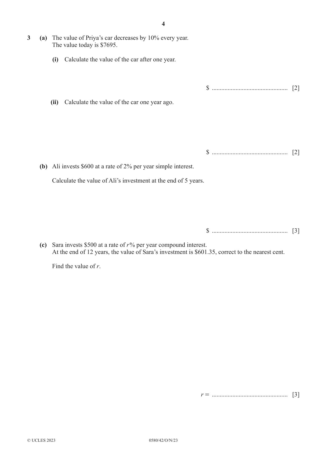 Cambridge IGCSE Mathematics 0580 2023 Oct/Nov Paper 4 · Variant 2 question paper, page 4 of 20