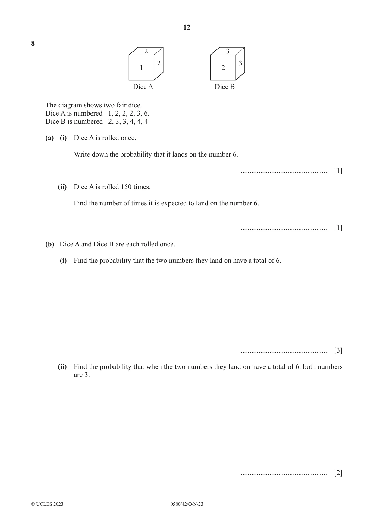 Cambridge IGCSE Mathematics 0580 2023 Oct/Nov Paper 4 · Variant 2 question paper, page 12 of 20