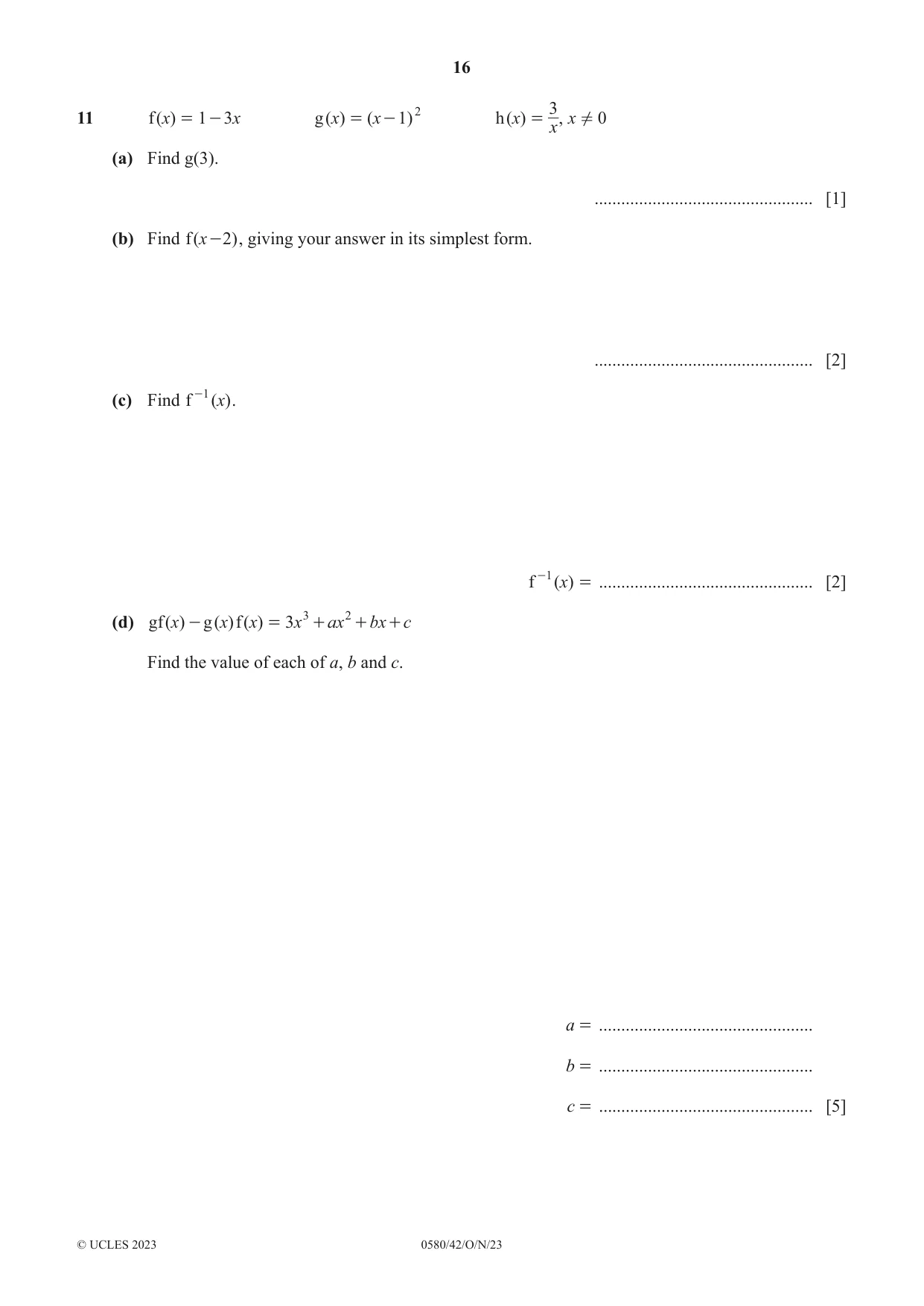 Cambridge IGCSE Mathematics 0580 2023 Oct/Nov Paper 4 · Variant 2 question paper, page 16 of 20