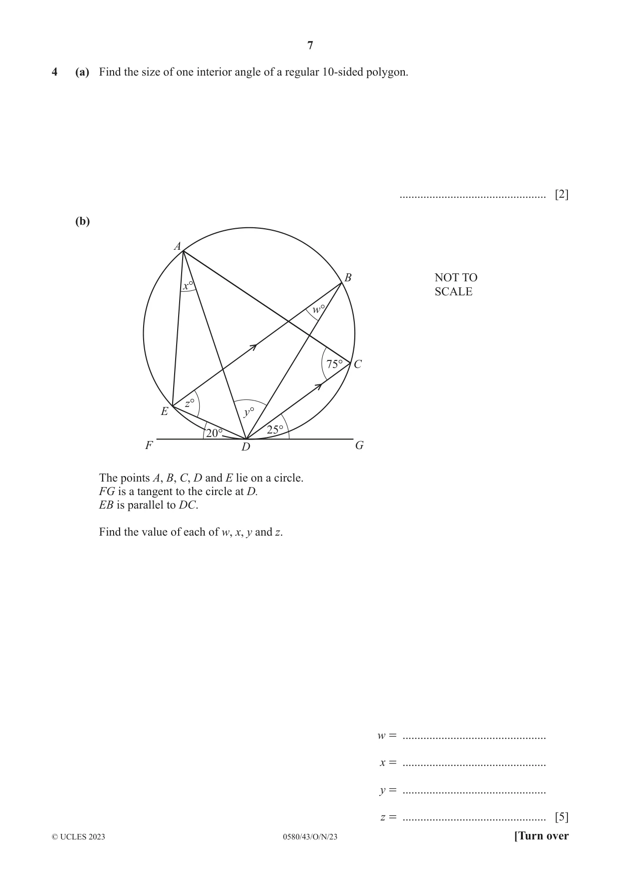 Cambridge IGCSE Mathematics 0580 2023 Oct/Nov Paper 4 · Variant 3 question paper, page 7 of 20