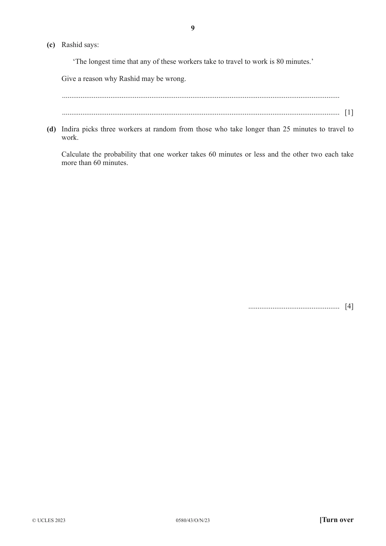 Cambridge IGCSE Mathematics 0580 2023 Oct/Nov Paper 4 · Variant 3 question paper, page 9 of 20