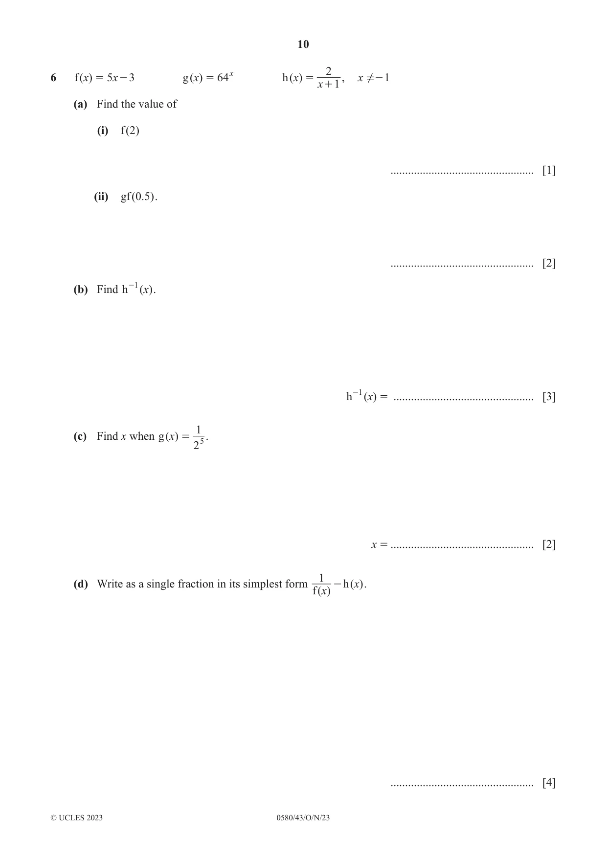 Cambridge IGCSE Mathematics 0580 2023 Oct/Nov Paper 4 · Variant 3 question paper, page 10 of 20