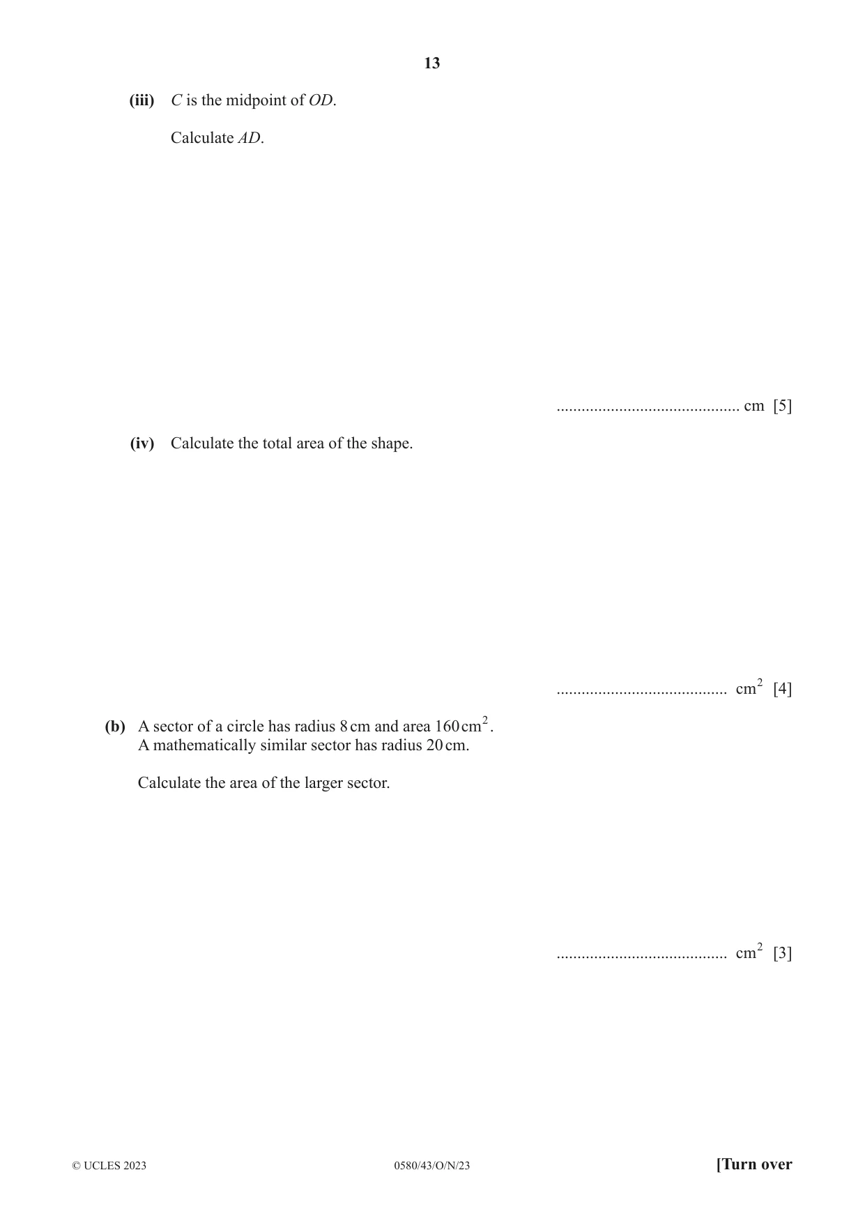Cambridge IGCSE Mathematics 0580 2023 Oct/Nov Paper 4 · Variant 3 question paper, page 13 of 20