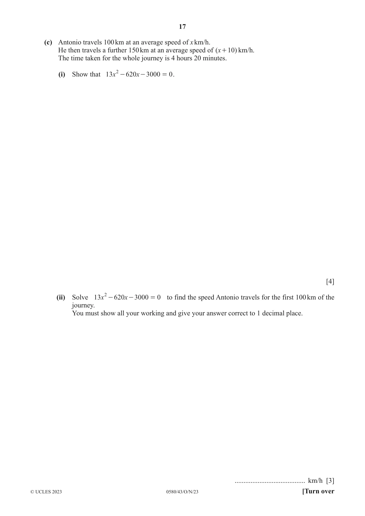 Cambridge IGCSE Mathematics 0580 2023 Oct/Nov Paper 4 · Variant 3 question paper, page 17 of 20