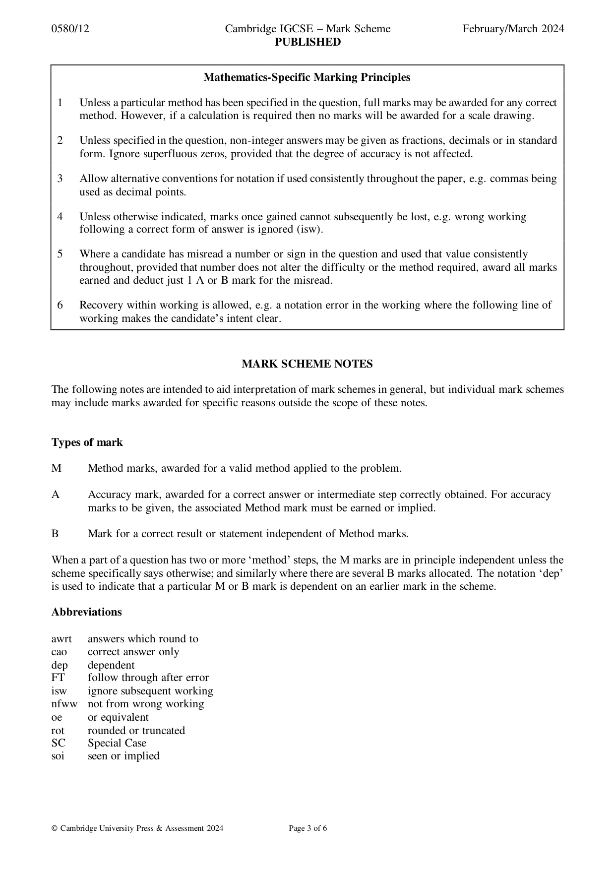 Mark scheme, page 3 of 6