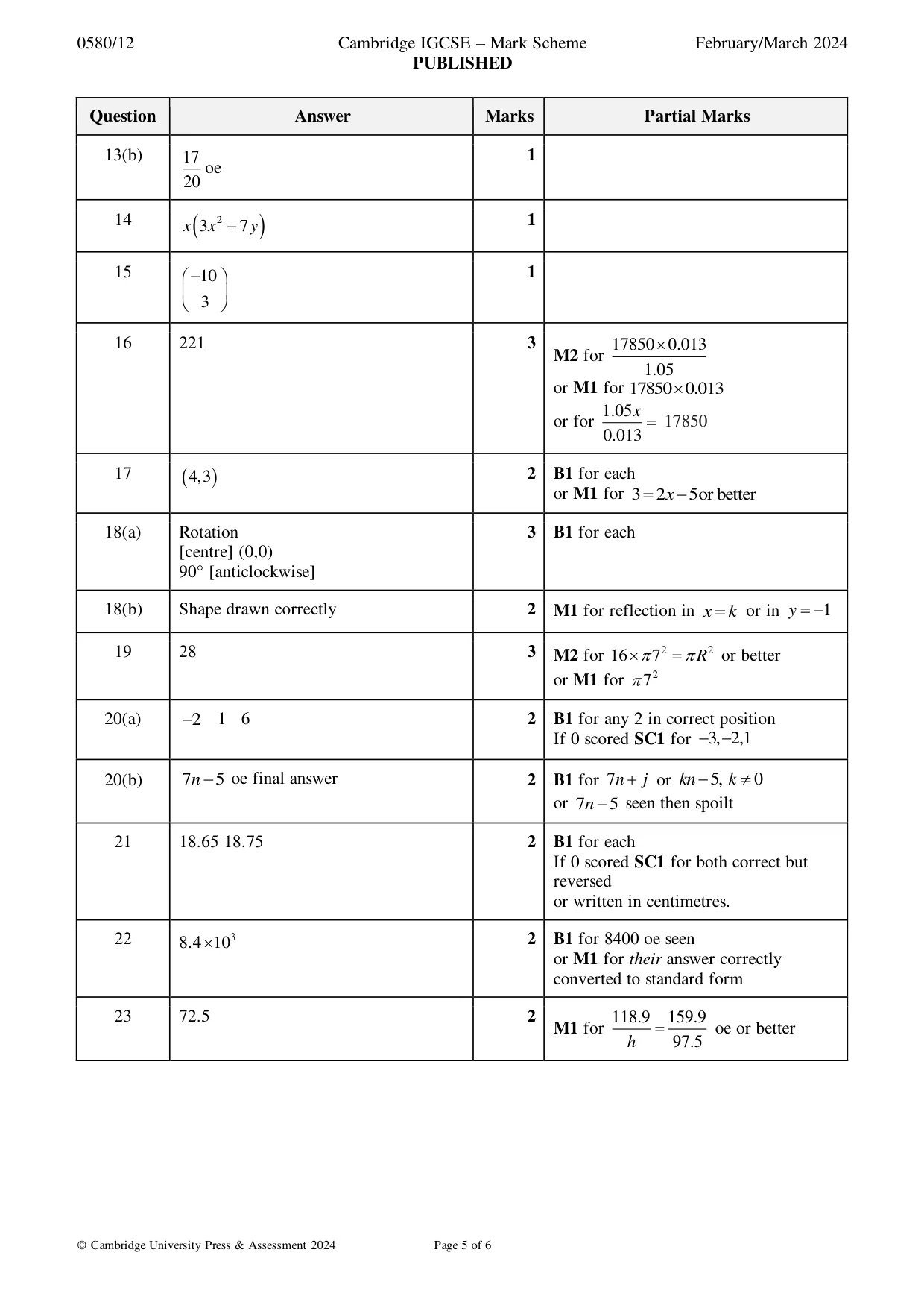Mark scheme, page 5 of 6