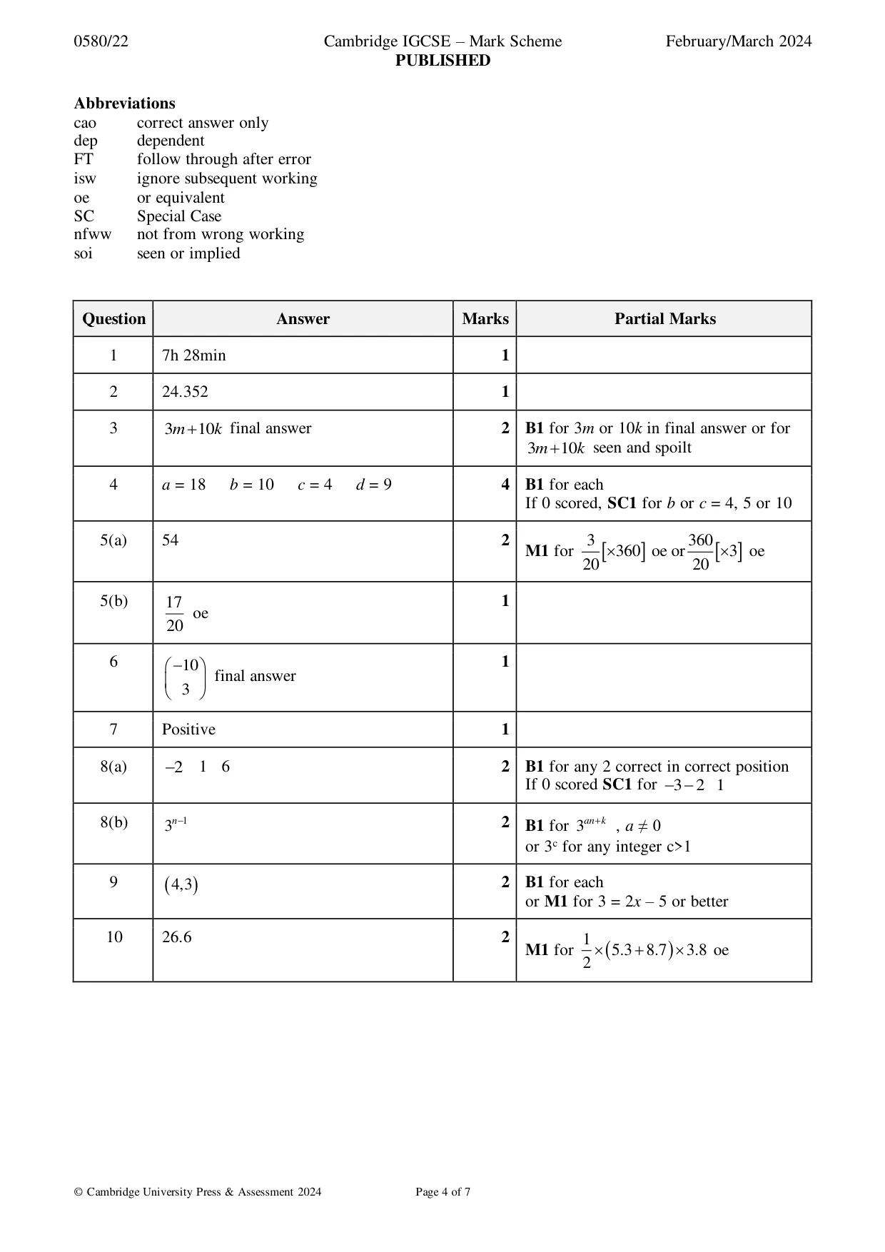 Mark scheme, page 4 of 7