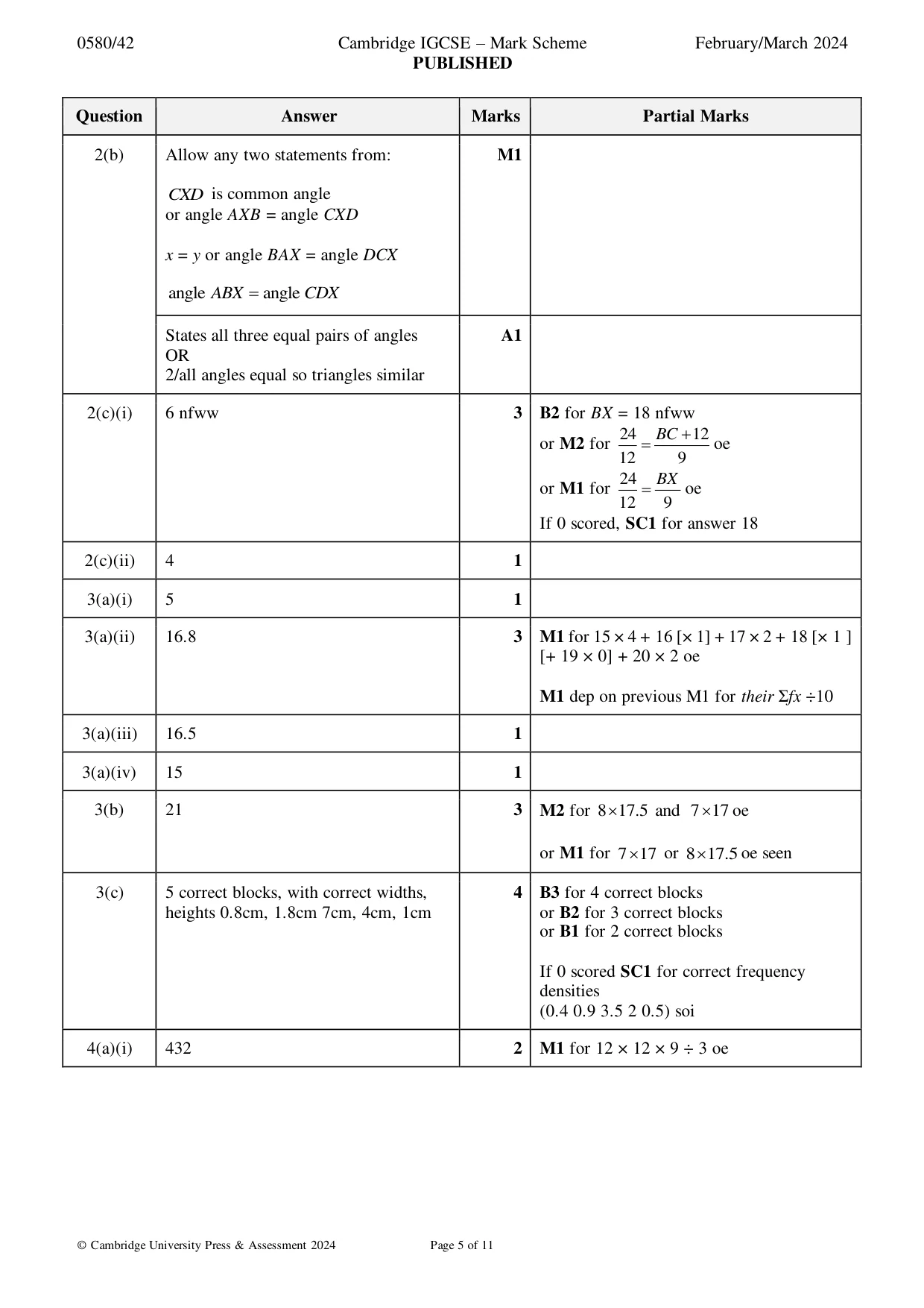 Mark scheme, page 5 of 11