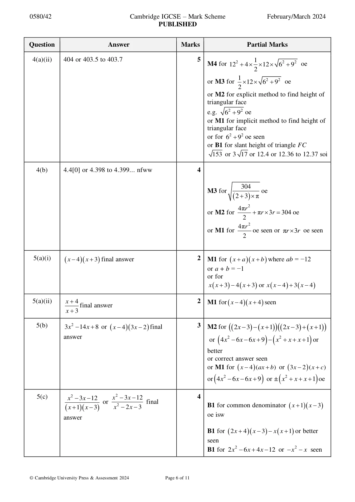 Mark scheme, page 6 of 11