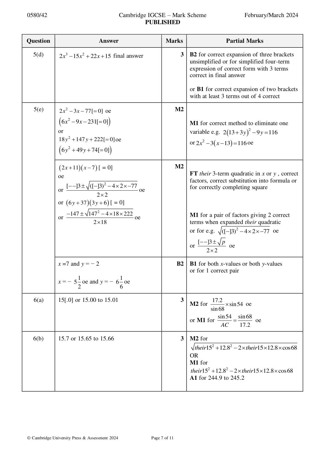 Mark scheme, page 7 of 11