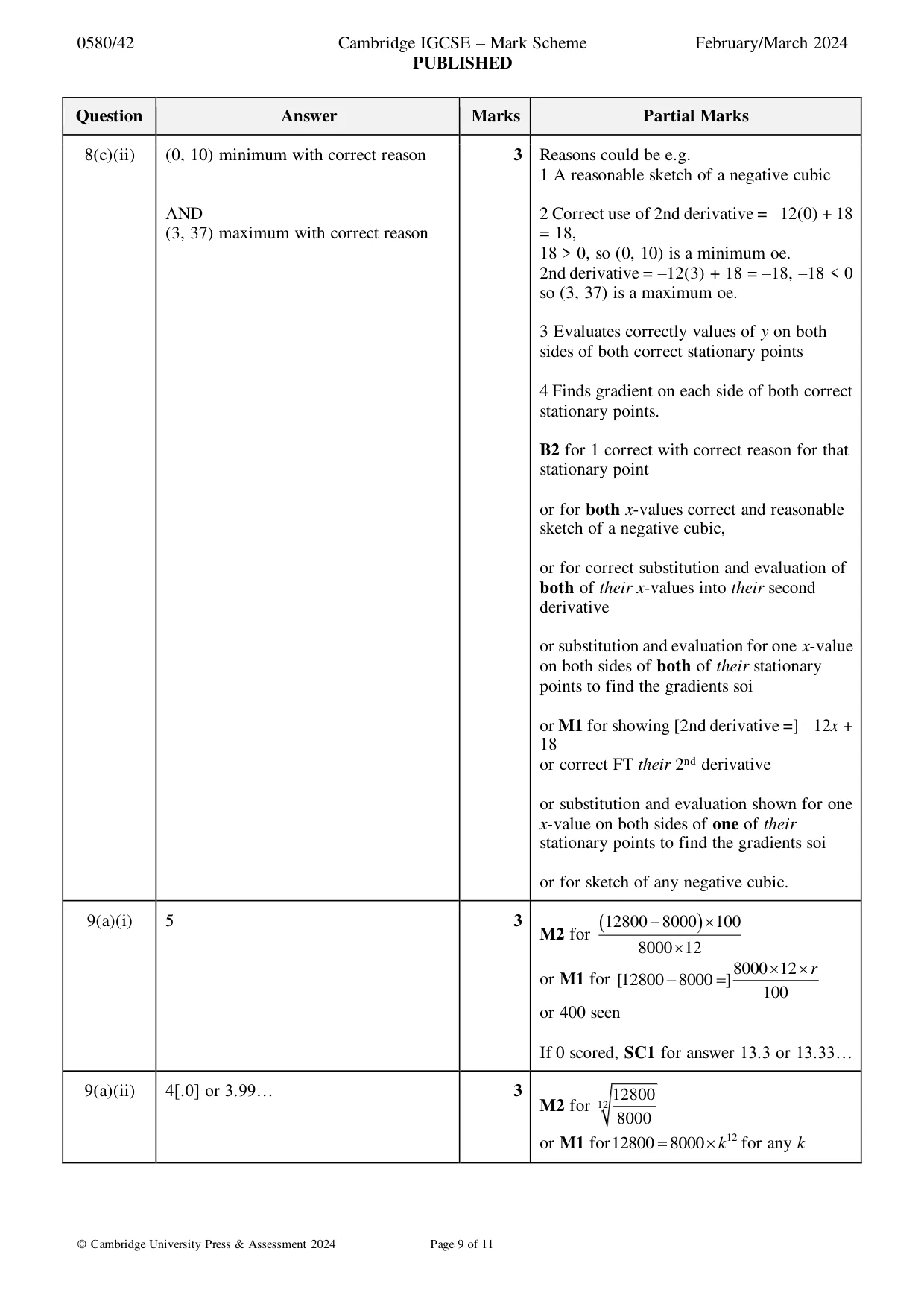 Mark scheme, page 9 of 11