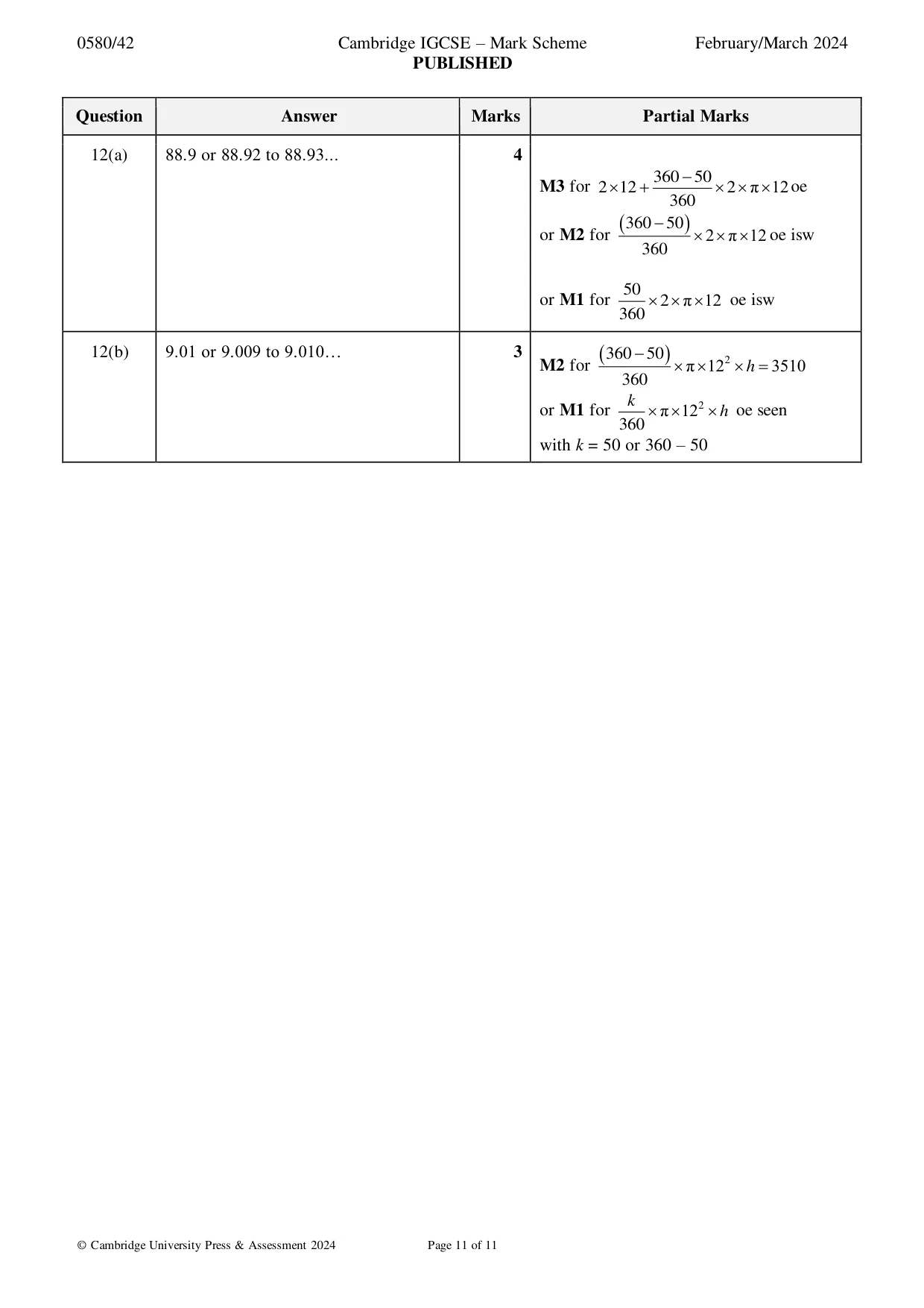Mark scheme, page 11 of 11
