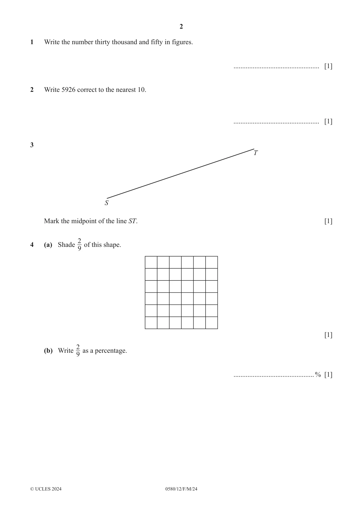 Cambridge IGCSE Mathematics 0580 2024 Feb/March Paper 1 · Variant 2 question paper, page 2 of 12