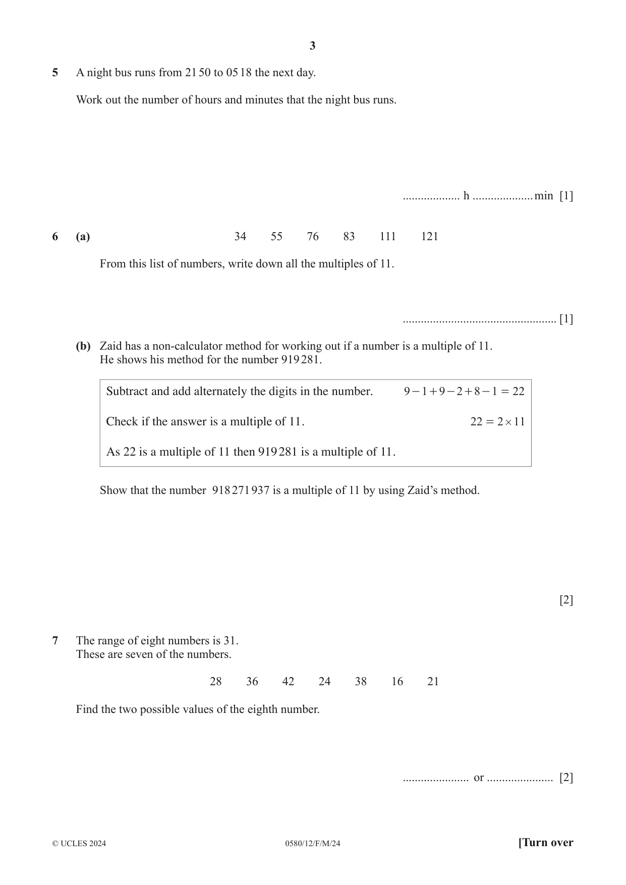 Cambridge IGCSE Mathematics 0580 2024 Feb/March Paper 1 · Variant 2 question paper, page 3 of 12