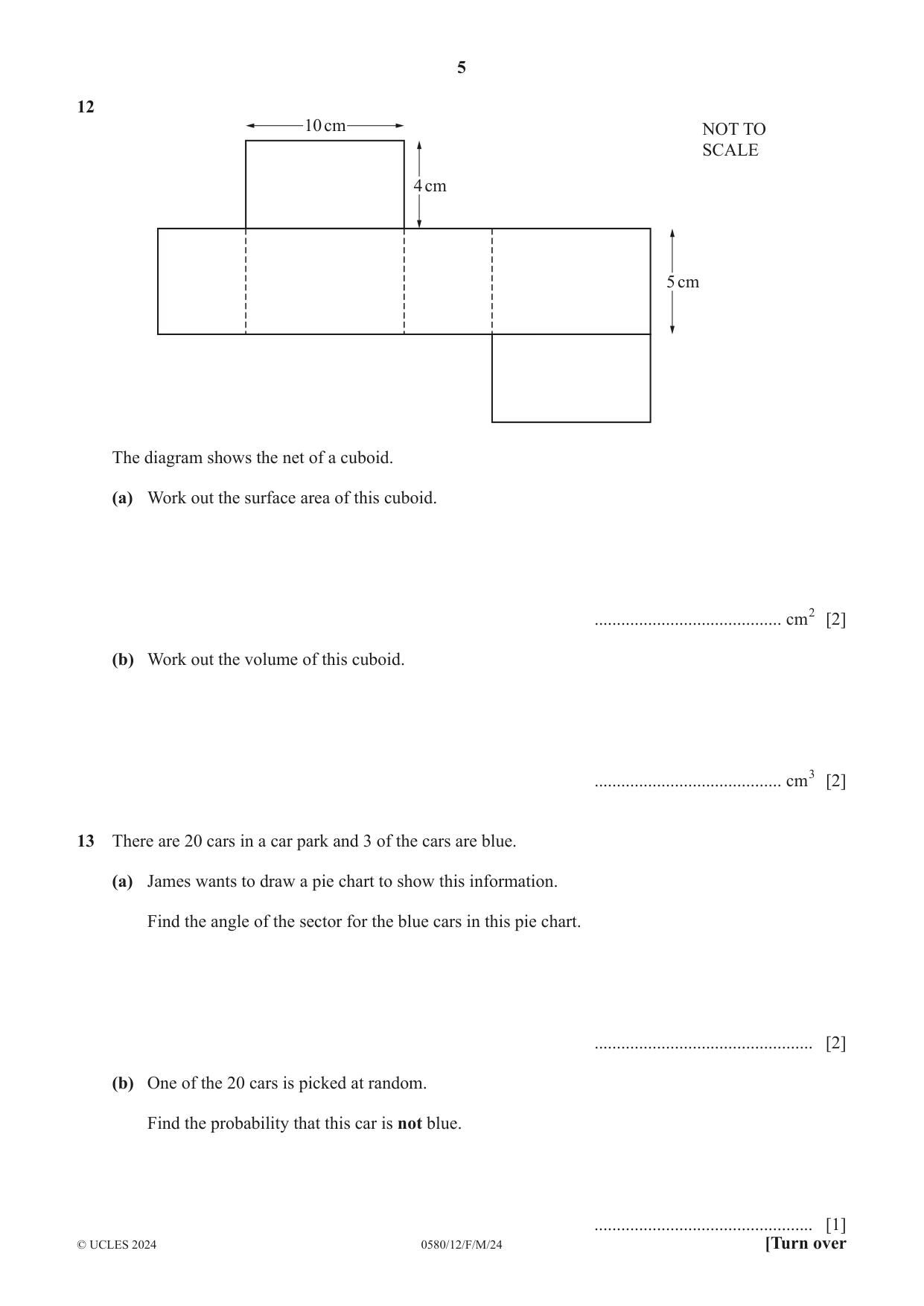 Cambridge IGCSE Mathematics 0580 2024 Feb/March Paper 1 · Variant 2 question paper, page 5 of 12