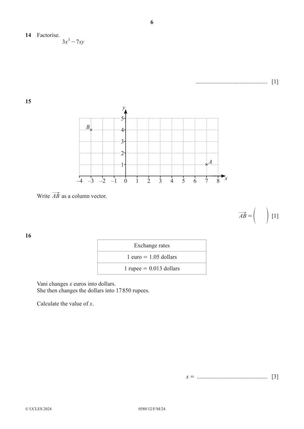 Cambridge IGCSE Mathematics 0580 2024 Feb/March Paper 1 · Variant 2 question paper, page 6 of 12