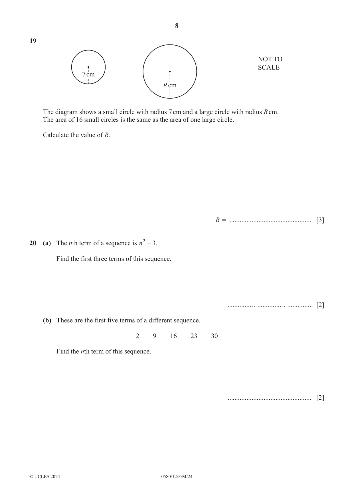 Cambridge IGCSE Mathematics 0580 2024 Feb/March Paper 1 · Variant 2 question paper, page 8 of 12