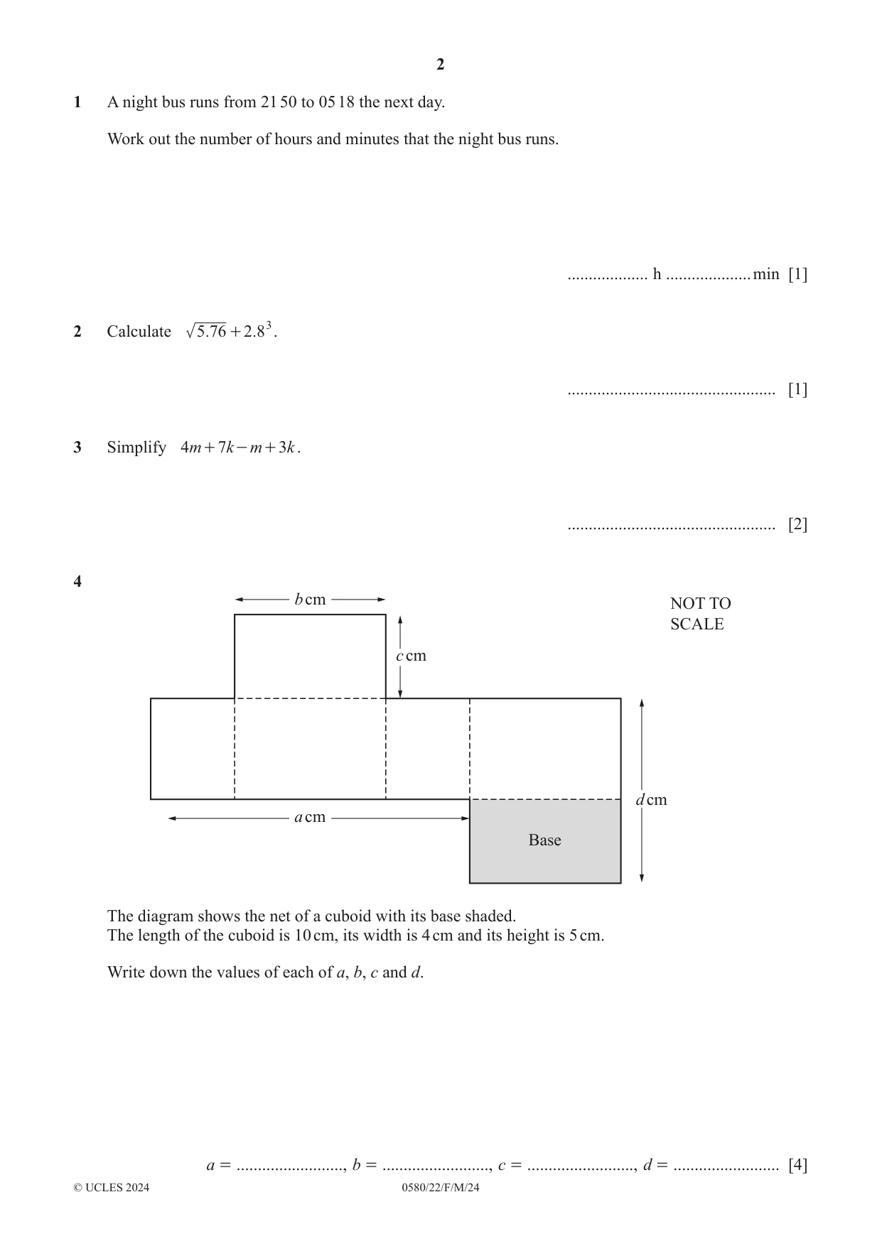 Cambridge IGCSE Mathematics 0580 2024 Feb/March Paper 2 · Variant 2 question paper, page 2 of 12