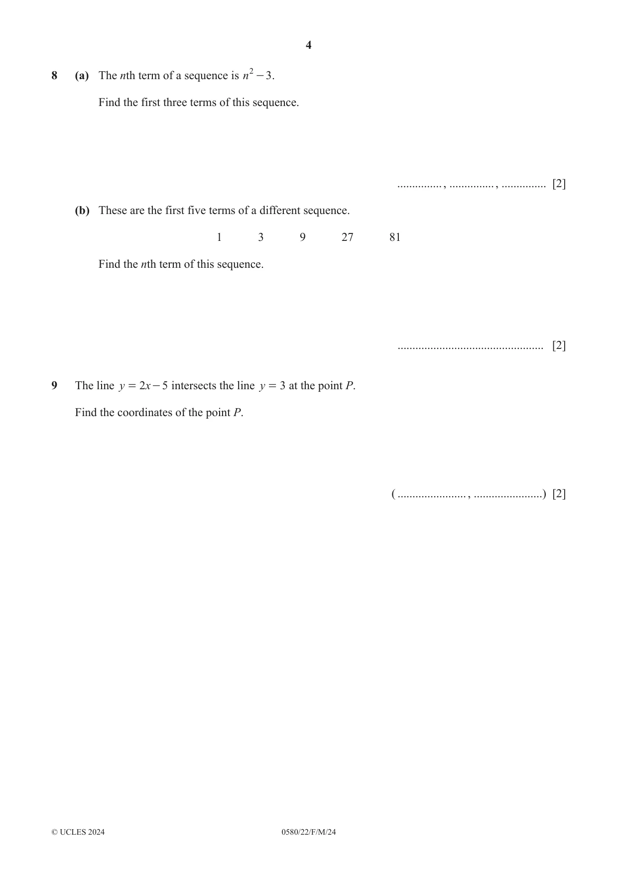 Cambridge IGCSE Mathematics 0580 2024 Feb/March Paper 2 · Variant 2 question paper, page 4 of 12