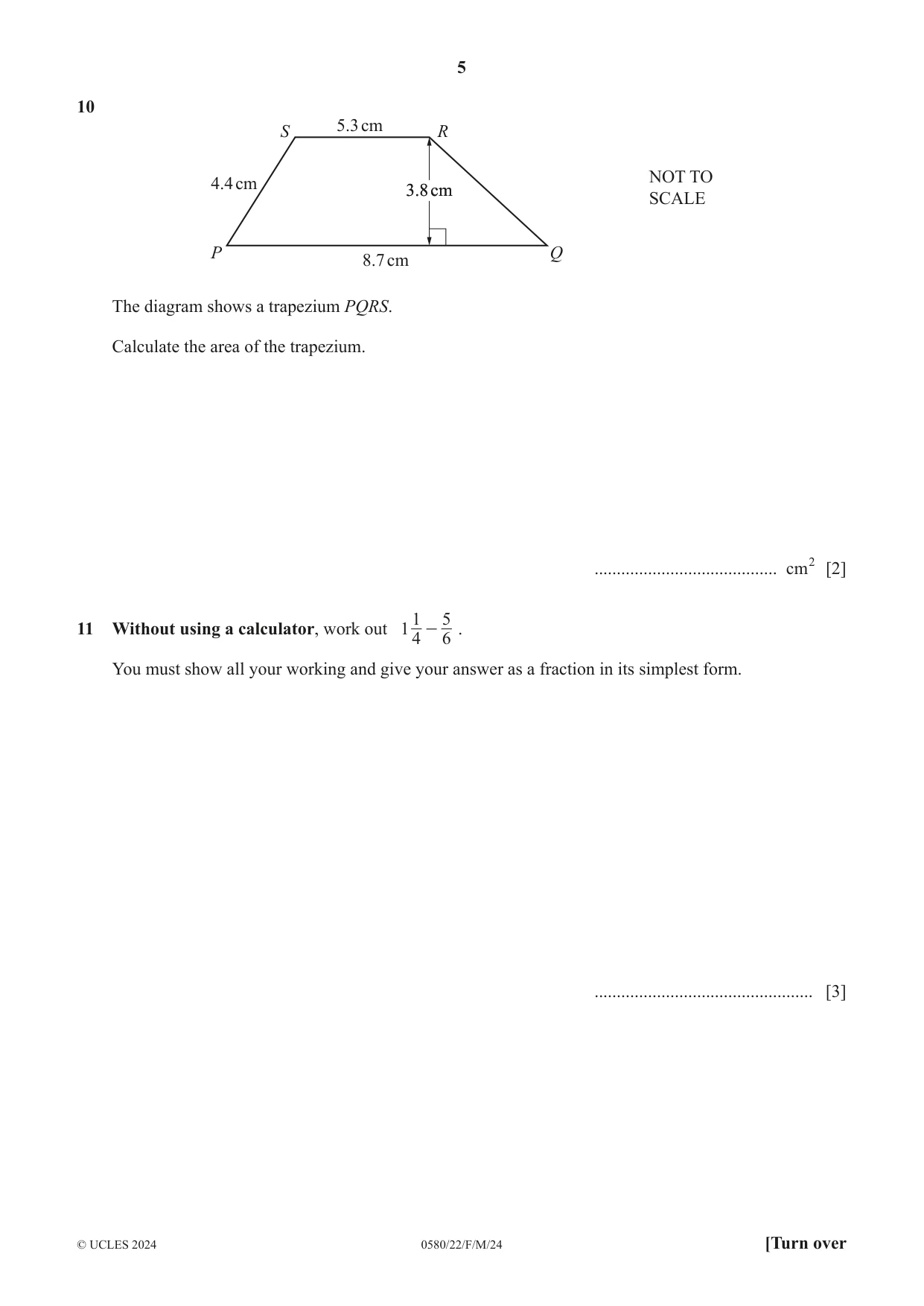 Cambridge IGCSE Mathematics 0580 2024 Feb/March Paper 2 · Variant 2 question paper, page 5 of 12