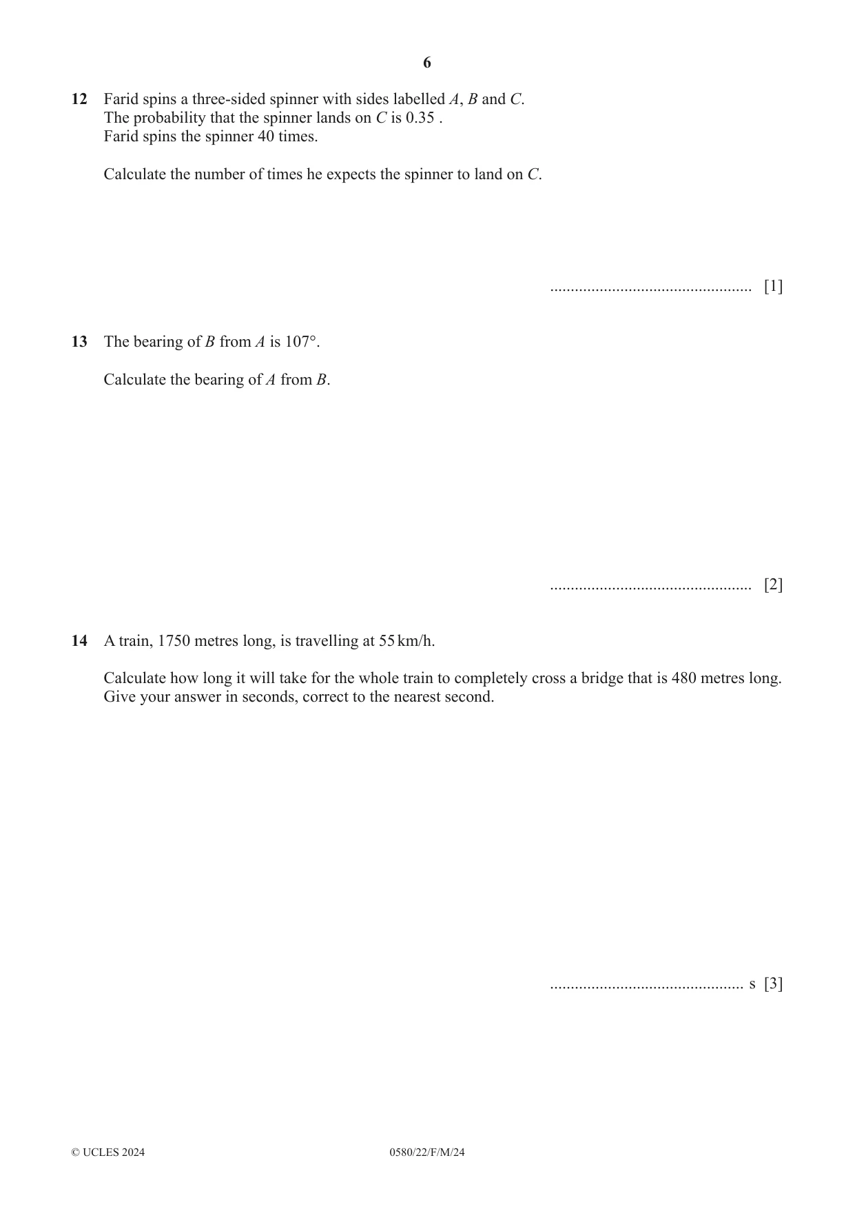 Cambridge IGCSE Mathematics 0580 2024 Feb/March Paper 2 · Variant 2 question paper, page 6 of 12