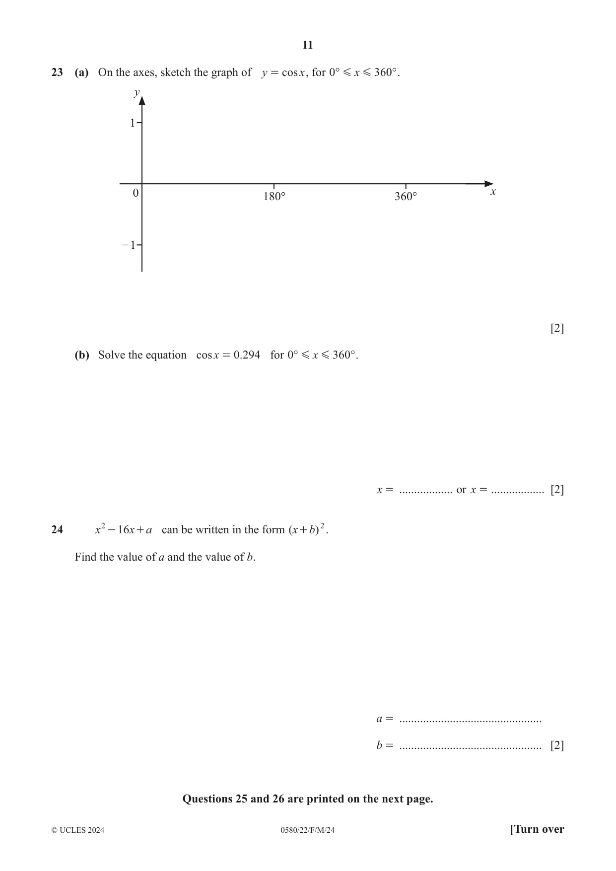 Cambridge IGCSE Mathematics 0580 2024 Feb/March Paper 2 · Variant 2 question paper, page 11 of 12