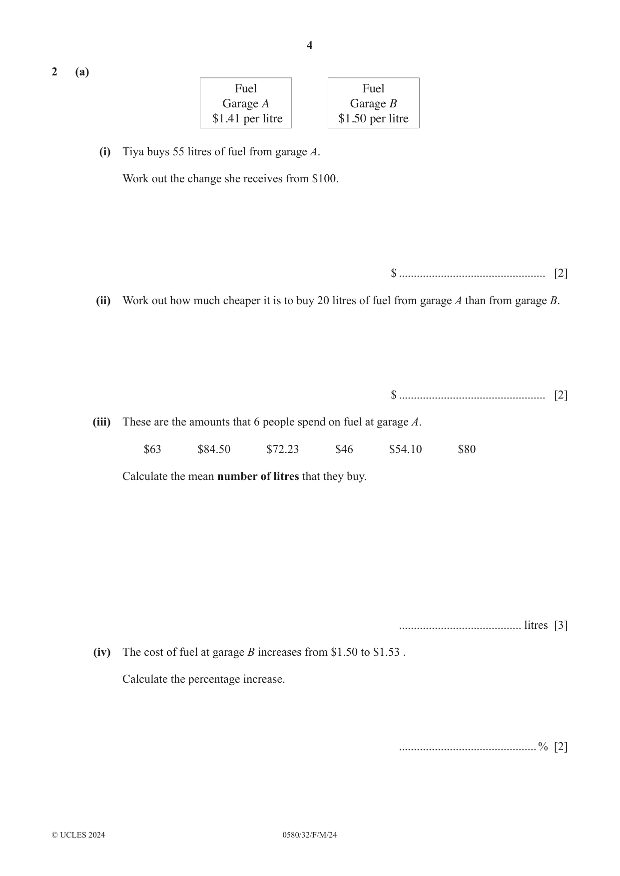 Cambridge IGCSE Mathematics 0580 2024 Feb/March Paper 3 · Variant 2 question paper, page 4 of 16