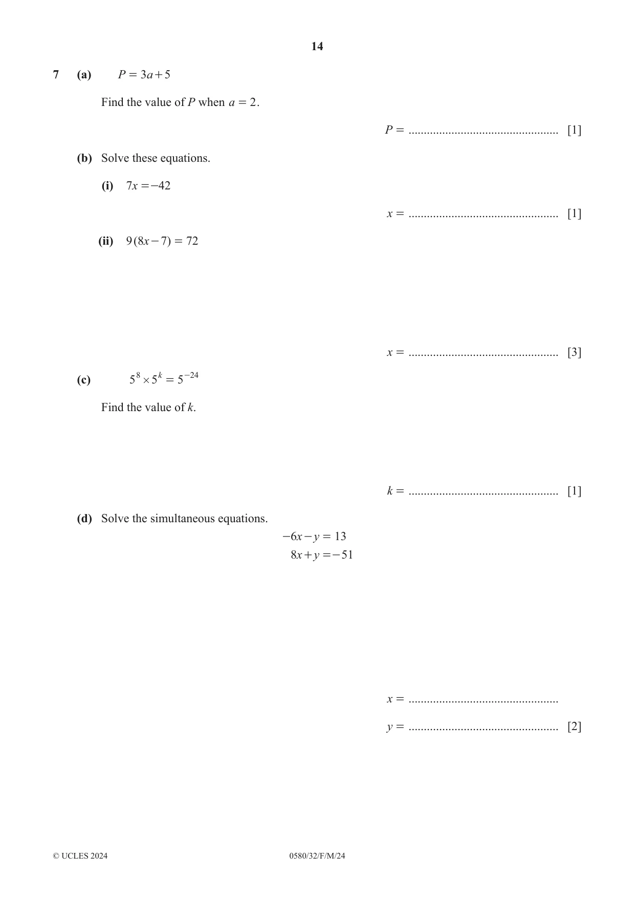 Cambridge IGCSE Mathematics 0580 2024 Feb/March Paper 3 · Variant 2 question paper, page 14 of 16