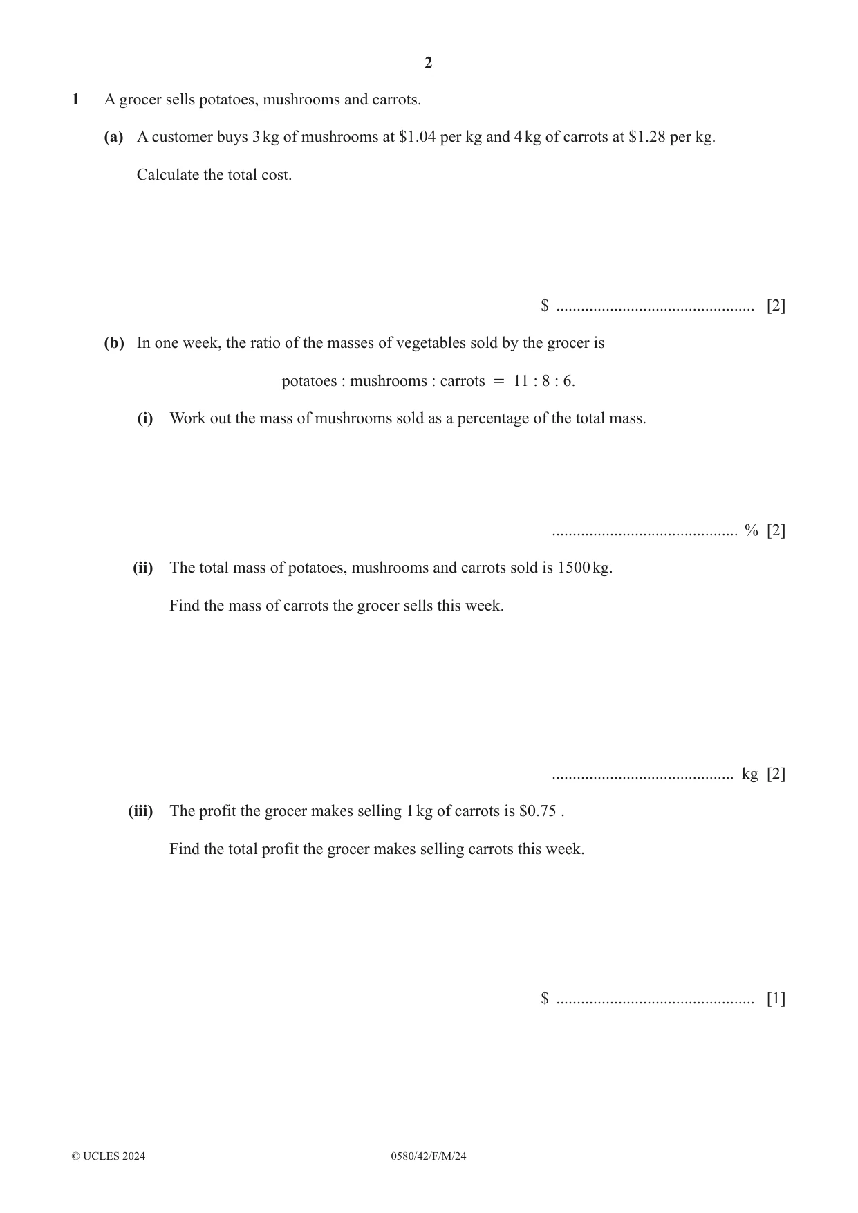 Cambridge IGCSE Mathematics 0580 2024 Feb/March Paper 4 · Variant 2 question paper, page 2 of 20