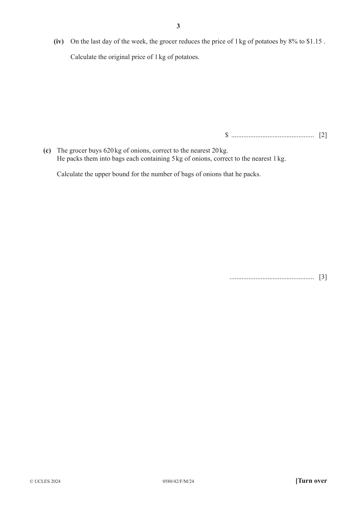 Cambridge IGCSE Mathematics 0580 2024 Feb/March Paper 4 · Variant 2 question paper, page 3 of 20