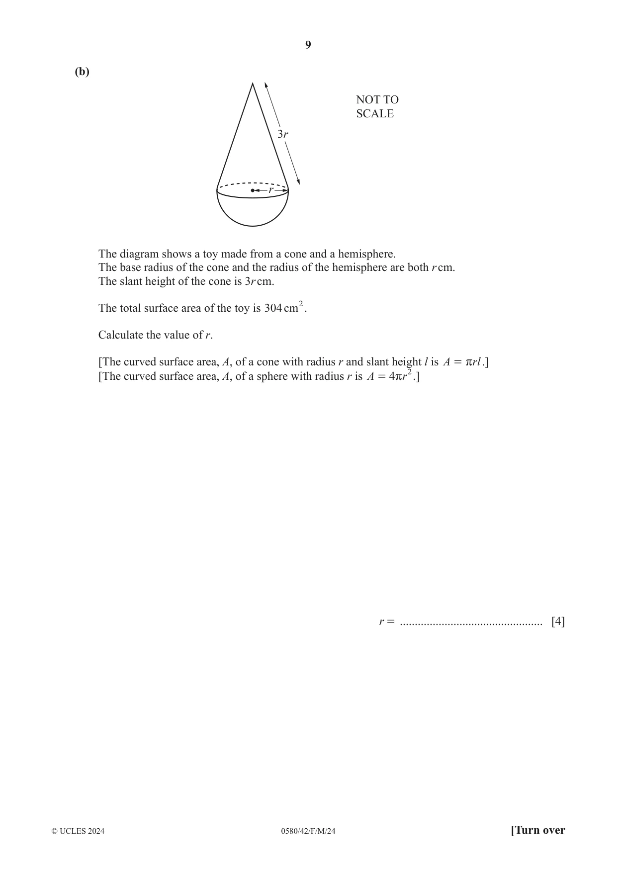 Cambridge IGCSE Mathematics 0580 2024 Feb/March Paper 4 · Variant 2 question paper, page 9 of 20
