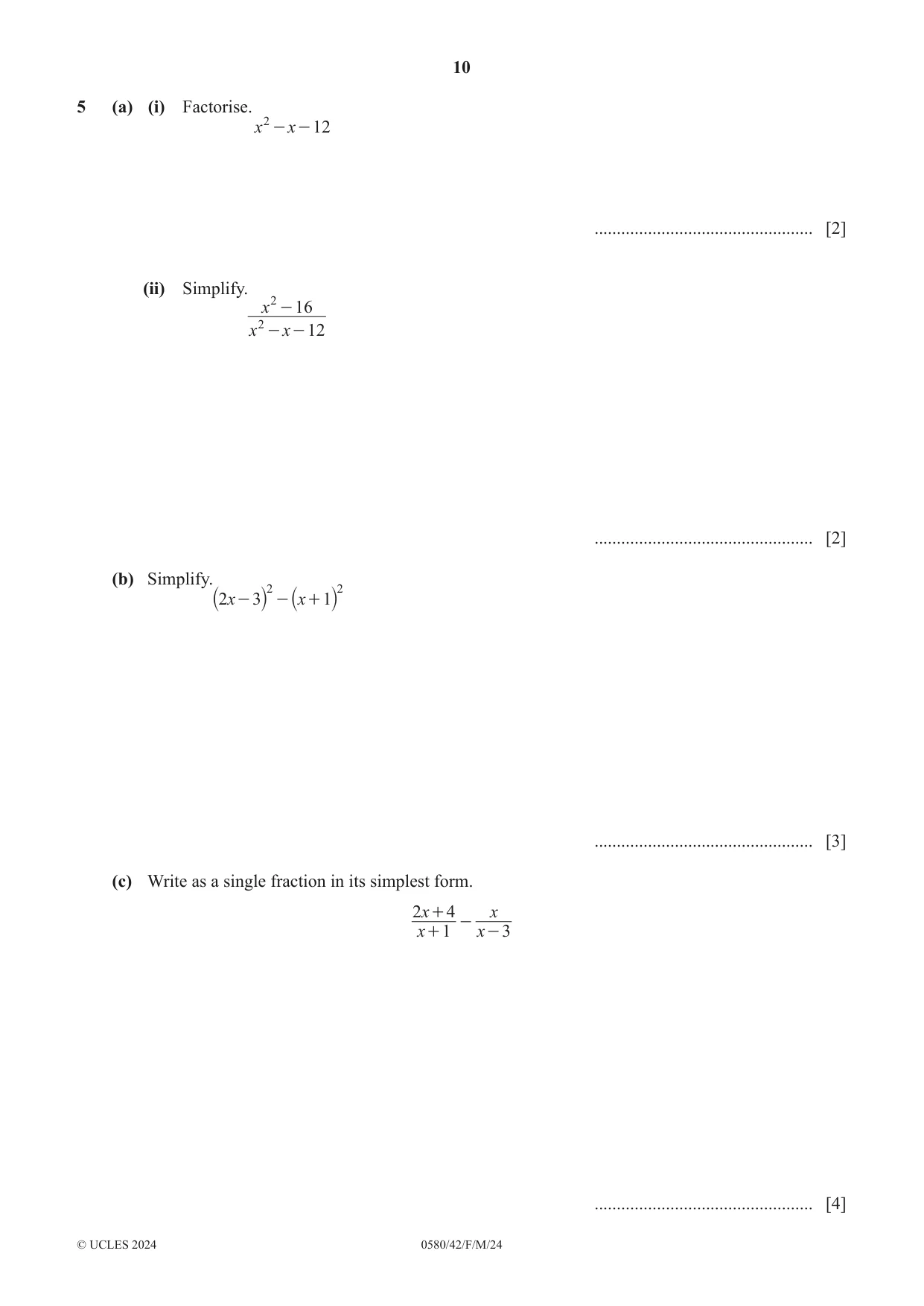 Cambridge IGCSE Mathematics 0580 2024 Feb/March Paper 4 · Variant 2 question paper, page 10 of 20