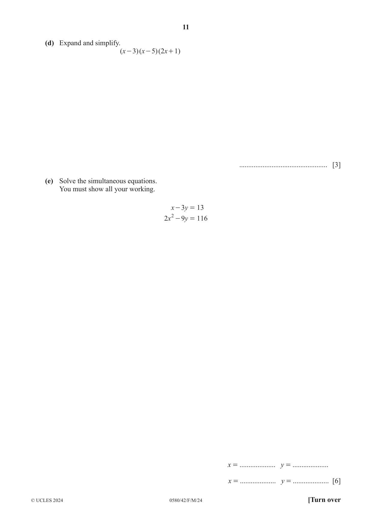 Cambridge IGCSE Mathematics 0580 2024 Feb/March Paper 4 · Variant 2 question paper, page 11 of 20