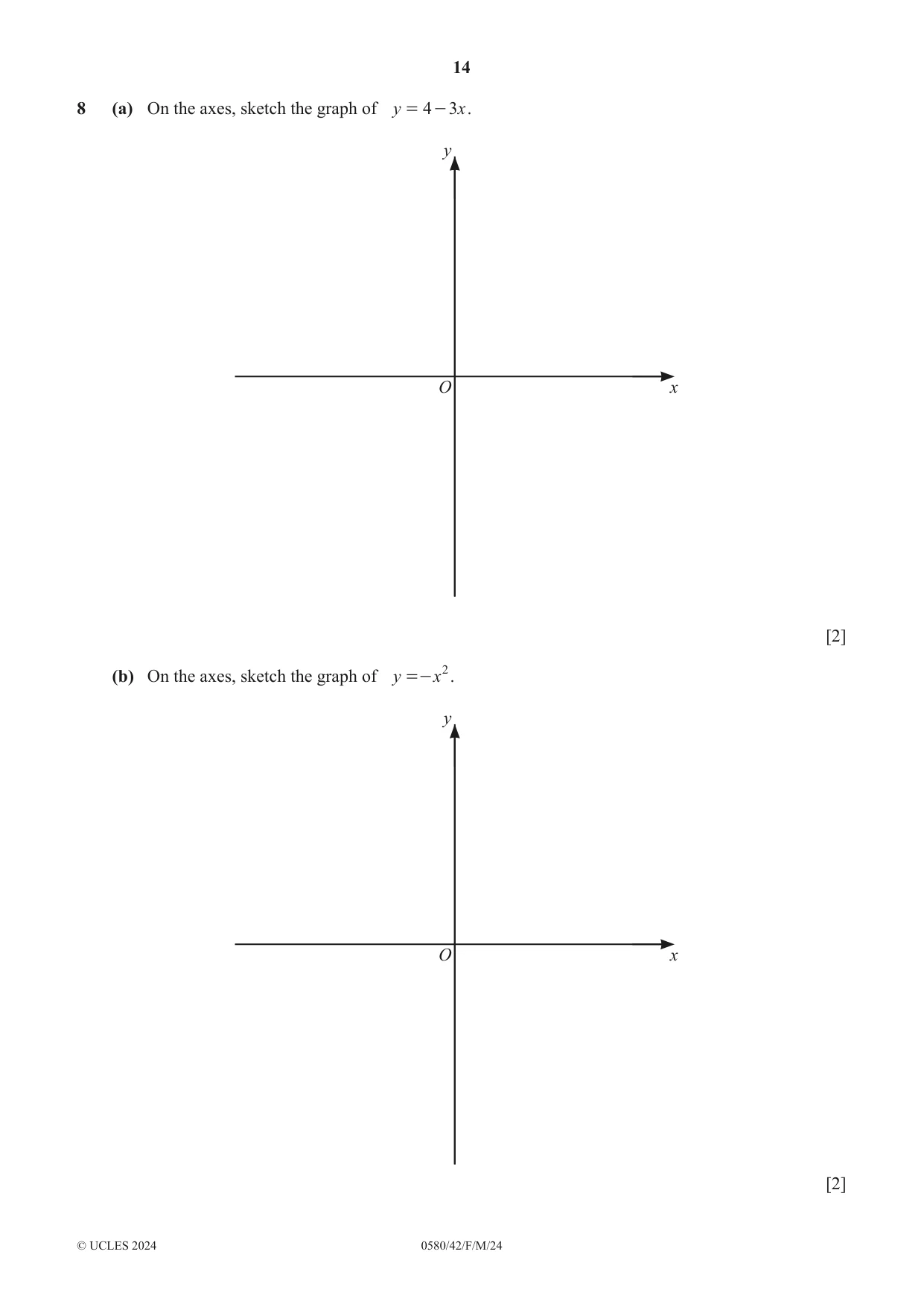 Cambridge IGCSE Mathematics 0580 2024 Feb/March Paper 4 · Variant 2 question paper, page 14 of 20