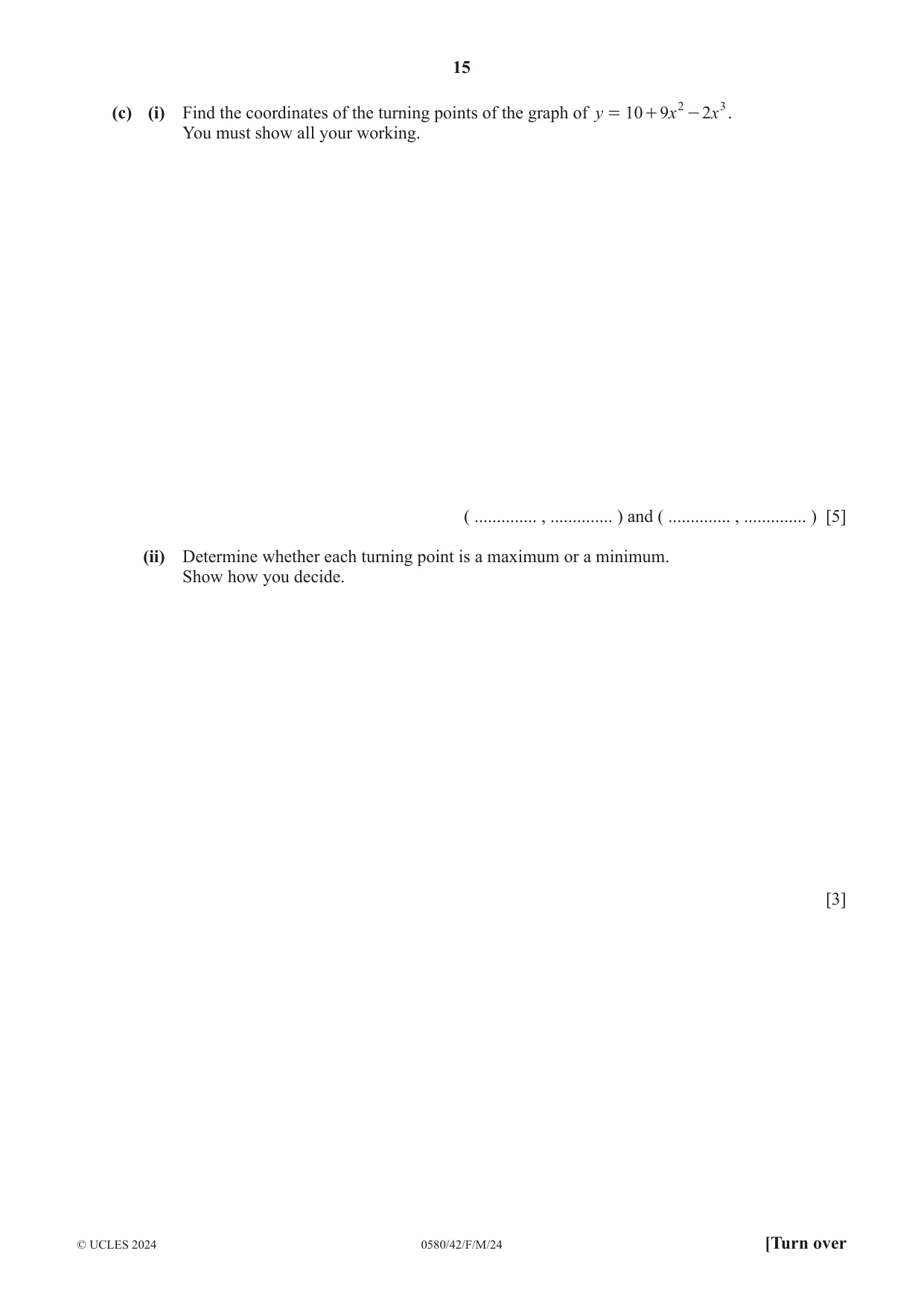 Cambridge IGCSE Mathematics 0580 2024 Feb/March Paper 4 · Variant 2 question paper, page 15 of 20