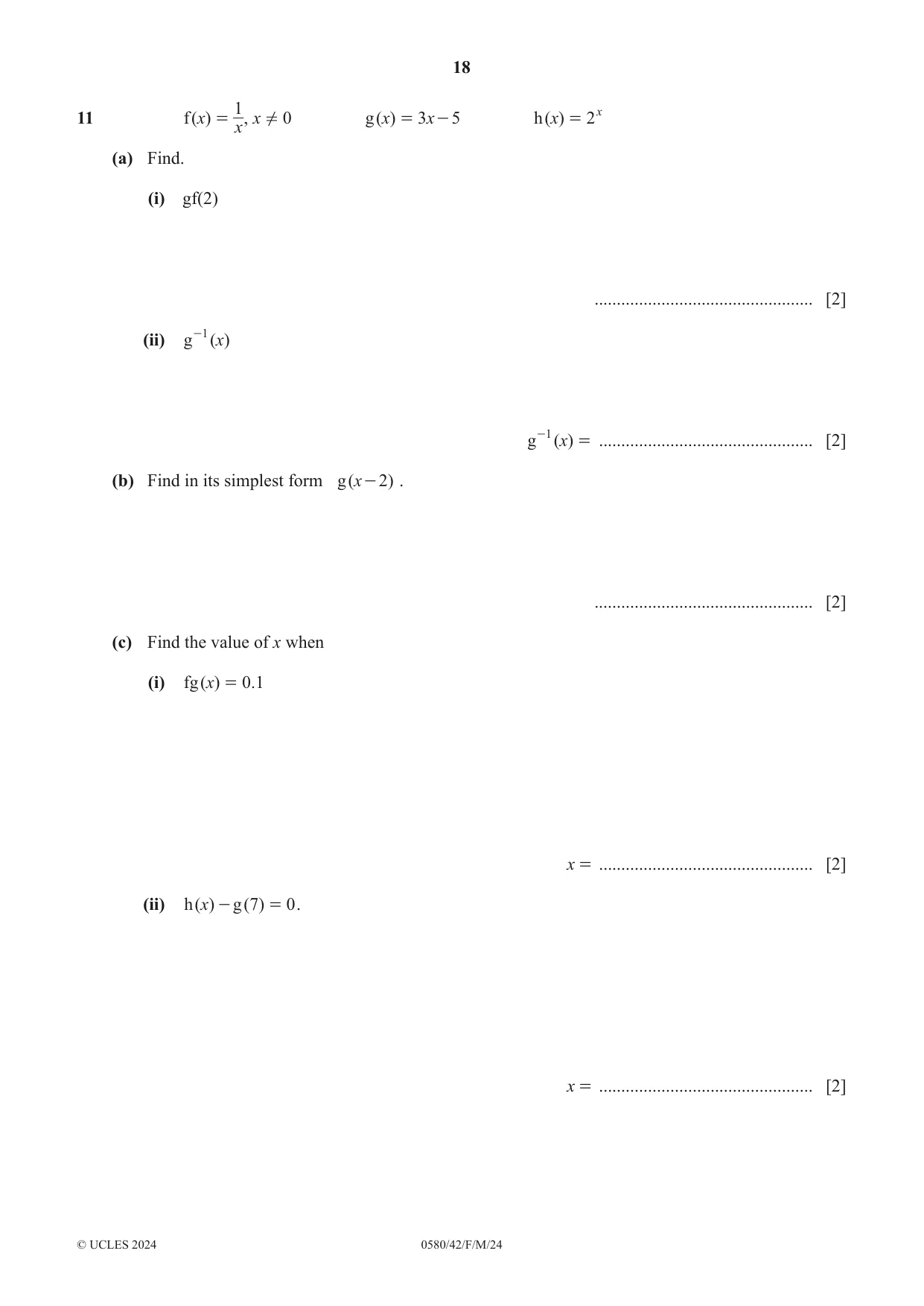 Cambridge IGCSE Mathematics 0580 2024 Feb/March Paper 4 · Variant 2 question paper, page 18 of 20