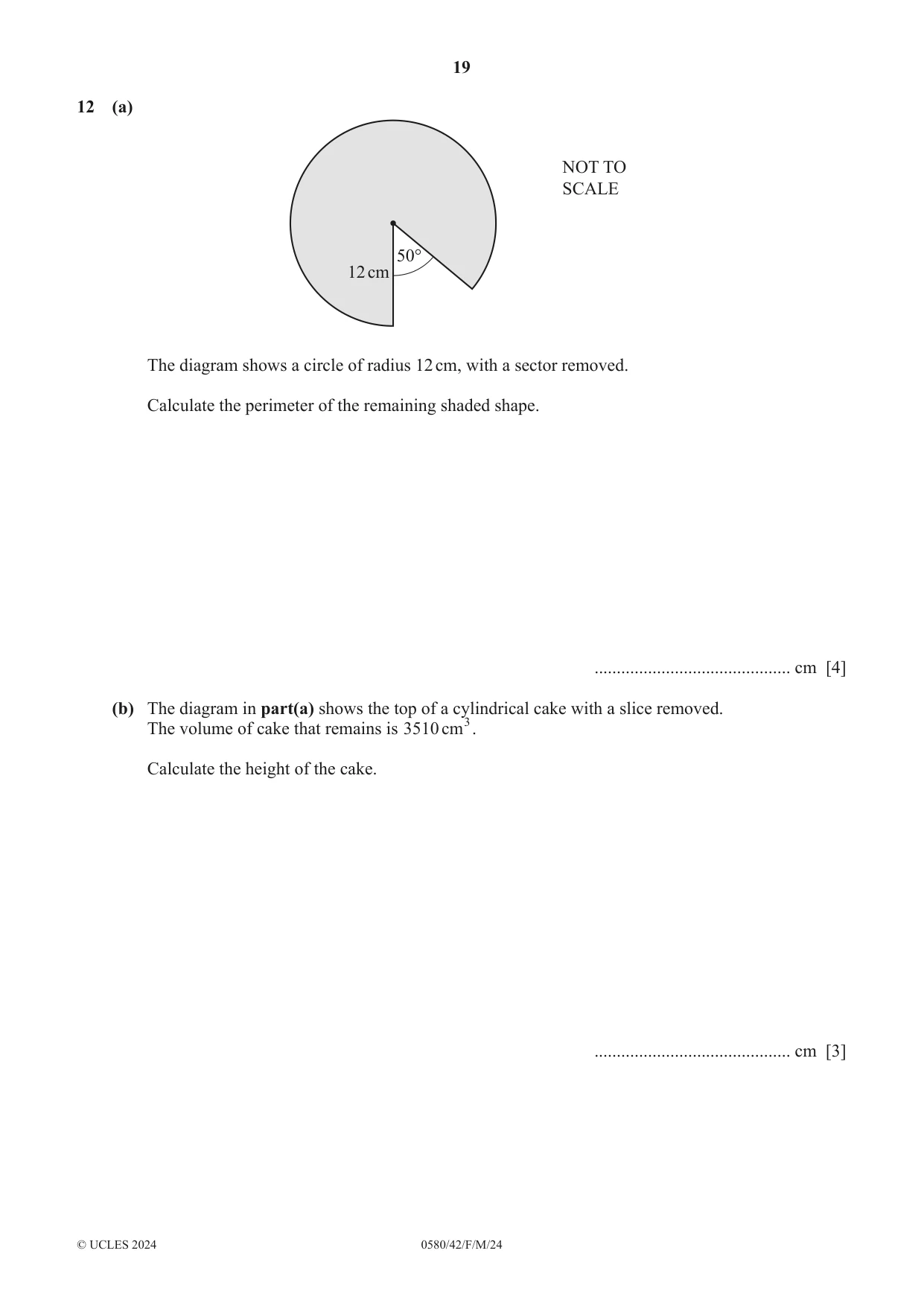 Cambridge IGCSE Mathematics 0580 2024 Feb/March Paper 4 · Variant 2 question paper, page 19 of 20