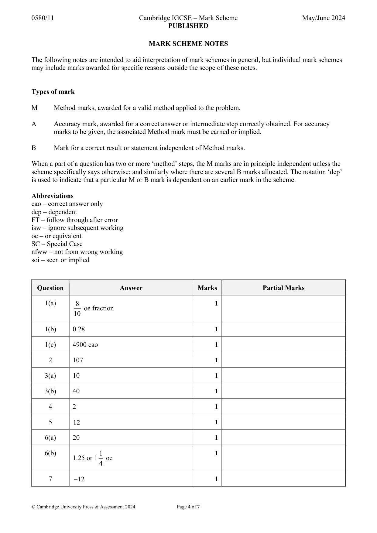 Mark scheme, page 4 of 7