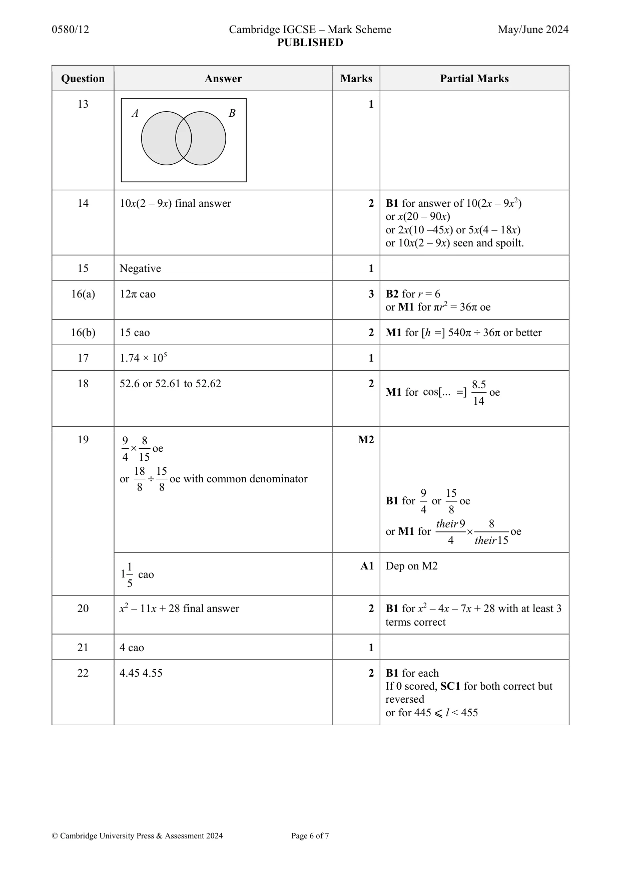 Mark scheme, page 6 of 7