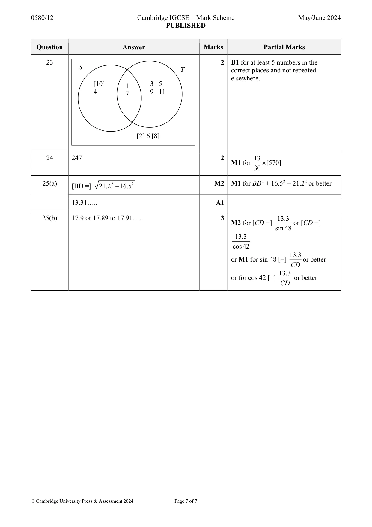 Mark scheme, page 7 of 7