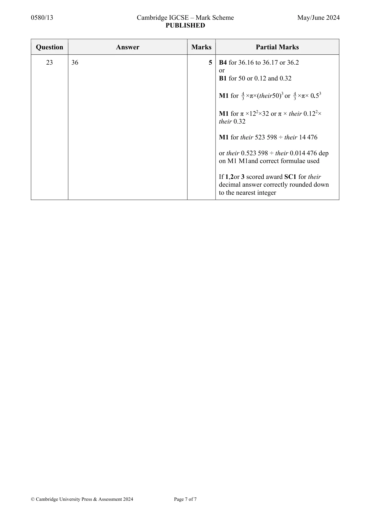 Mark scheme, page 7 of 7