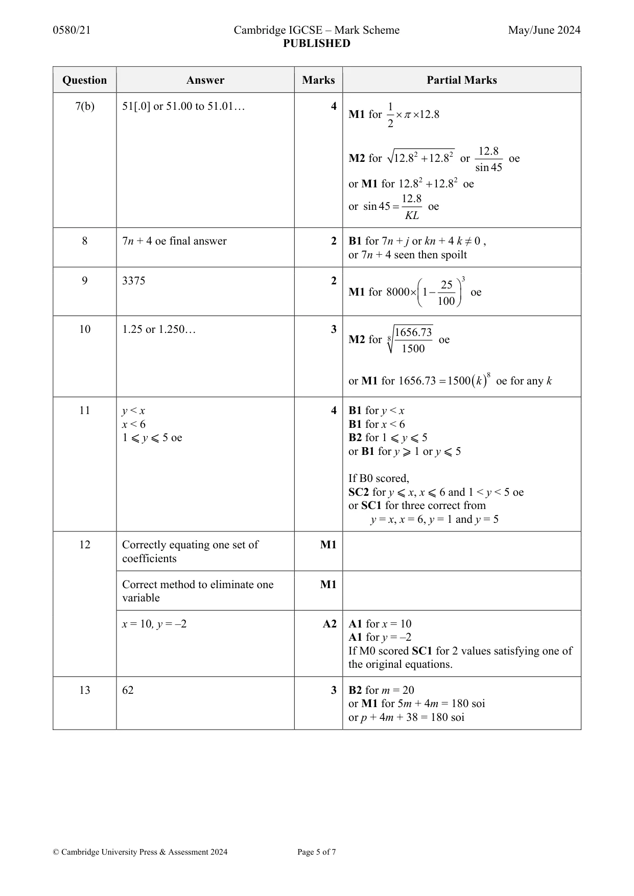 Mark scheme, page 5 of 7