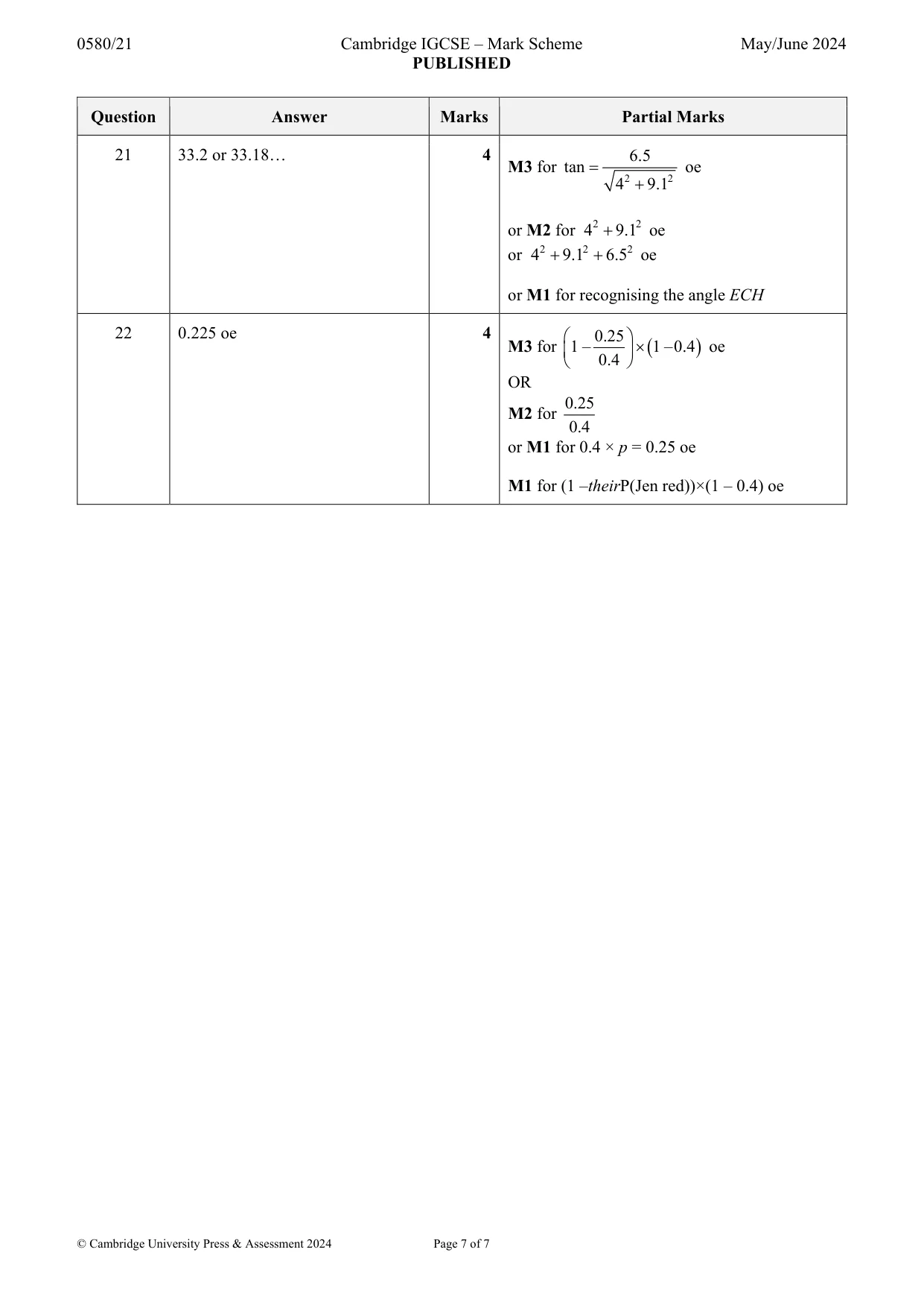 Mark scheme, page 7 of 7