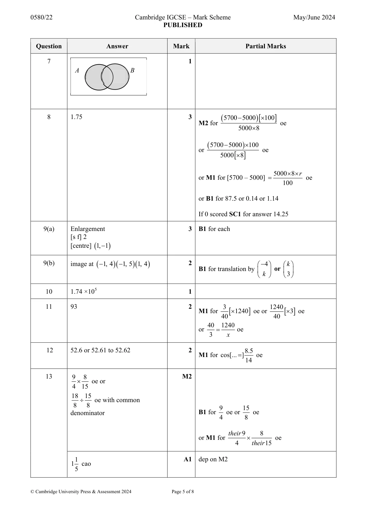 Mark scheme, page 5 of 8