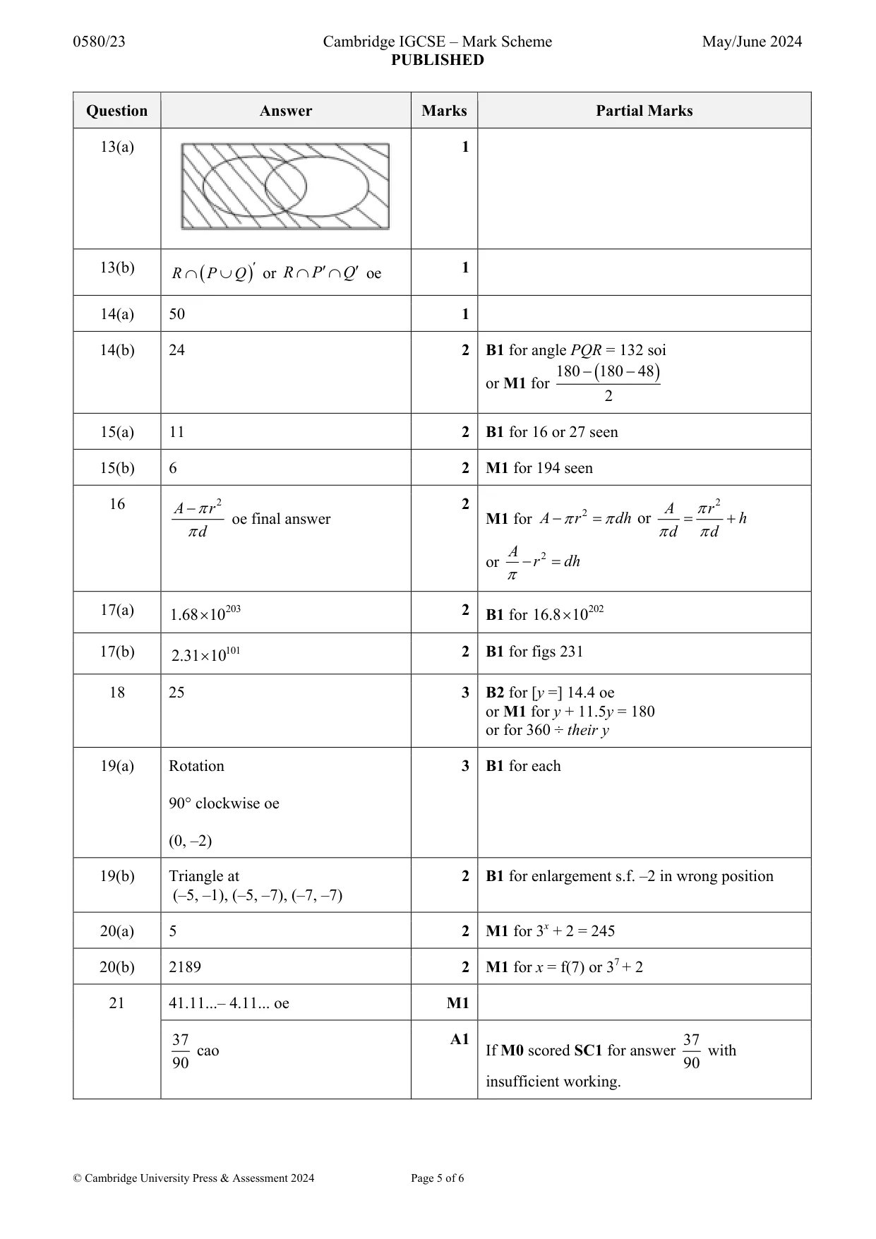 Mark scheme, page 5 of 6