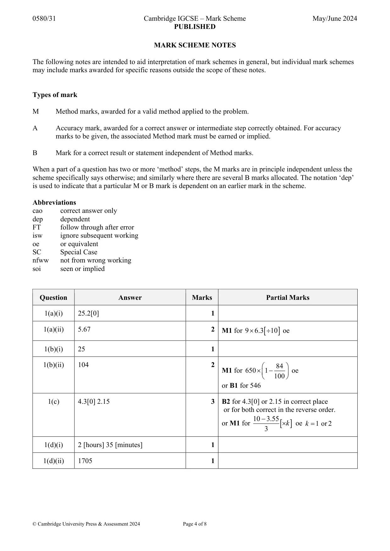 Mark scheme, page 4 of 8