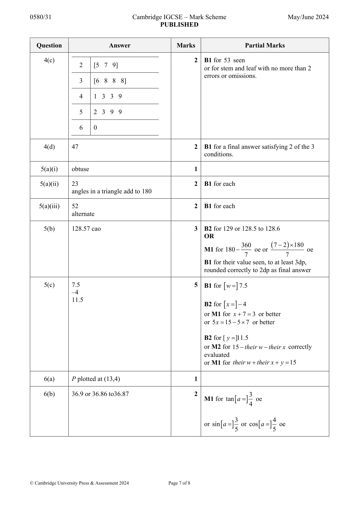 Mark scheme, page 7 of 8