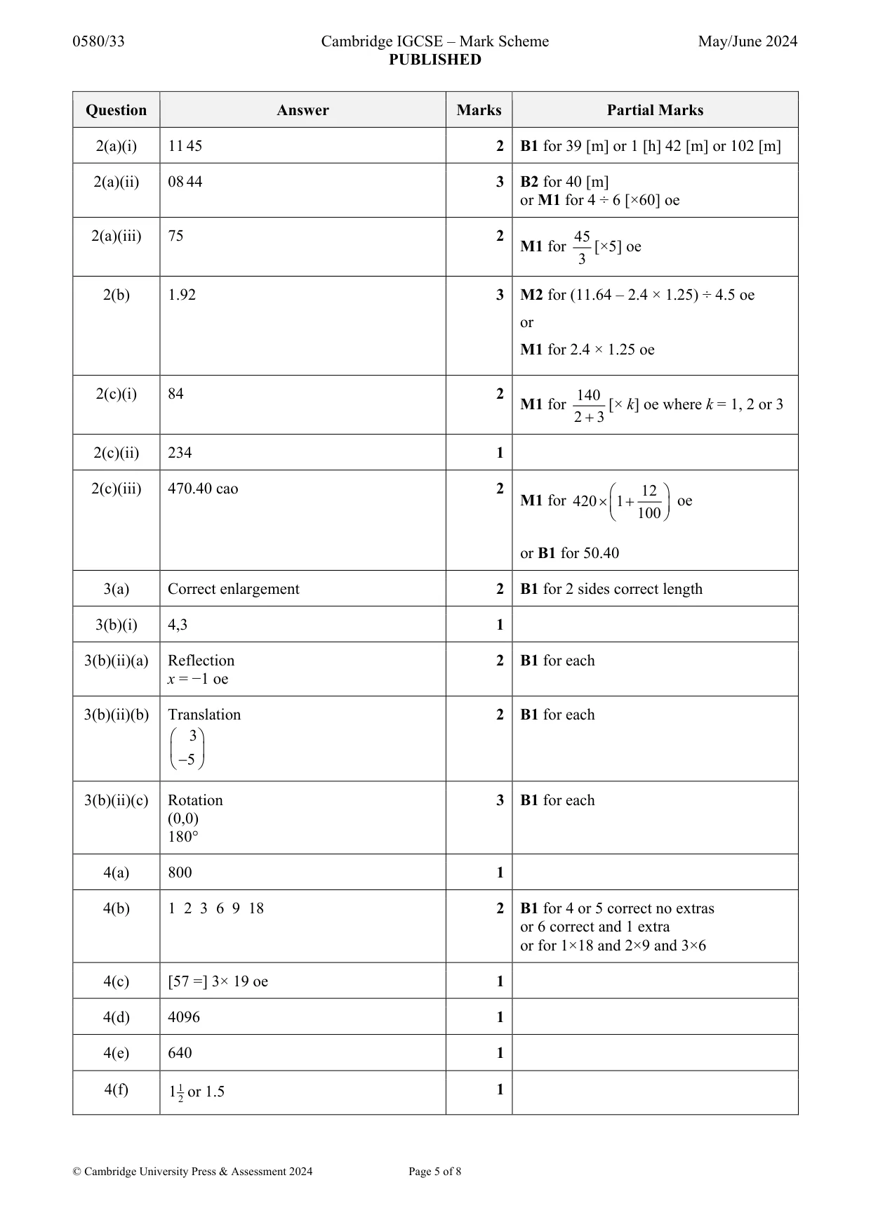 Mark scheme, page 5 of 8